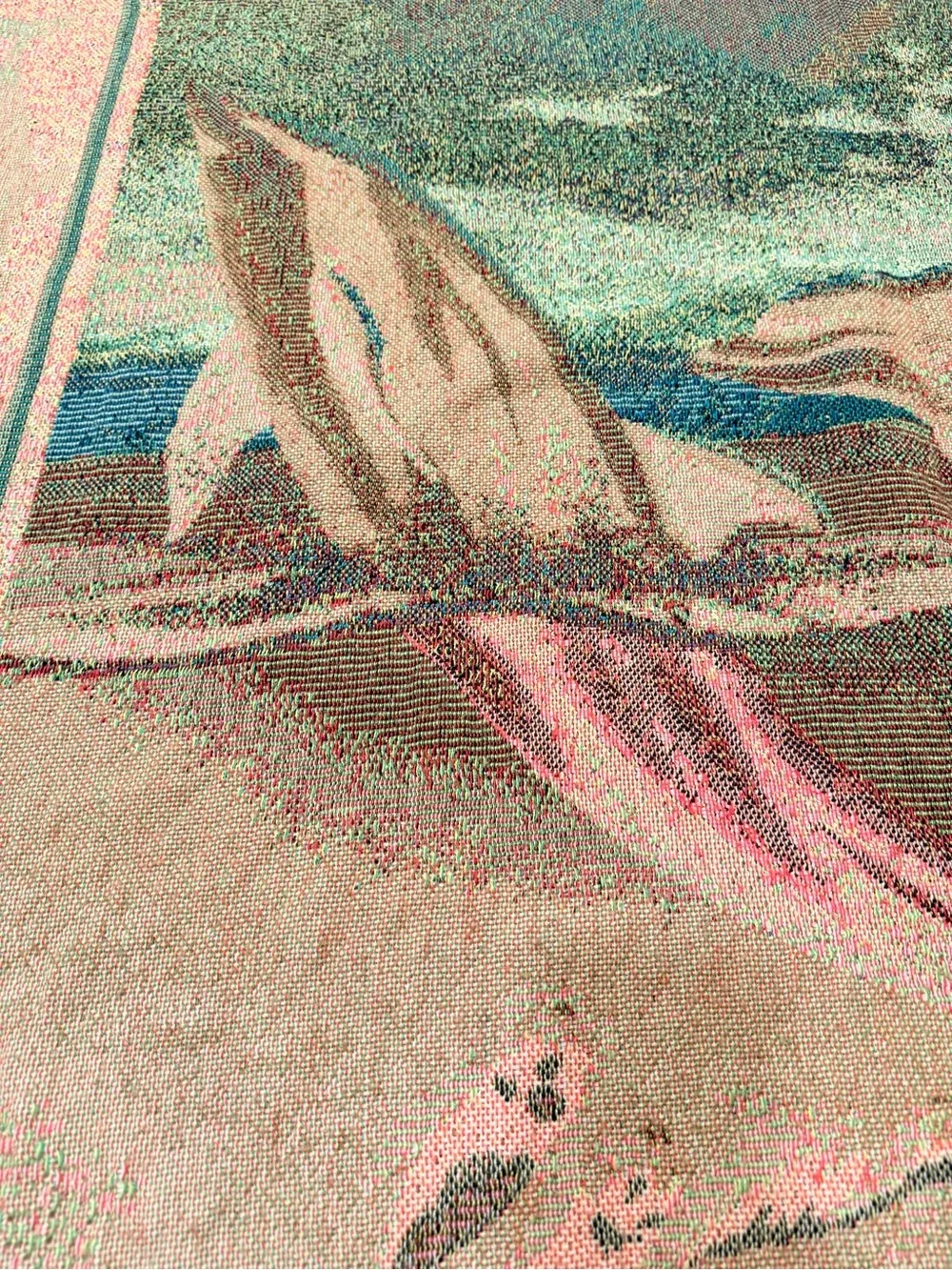 Vintage tapestry Dolphin Coastal Throw Blanket - Teal & Blue 54x48